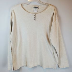 VTG Northern Reflections Ivory Knit Henley Shirt Size XL Mens Cotton Long Sleeve